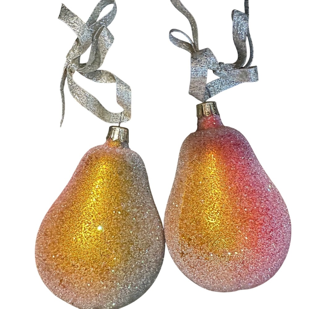 Vintage Christopher Radko "Sugar Pear" Blown Glass Ornaments  Pair of 2  READ
